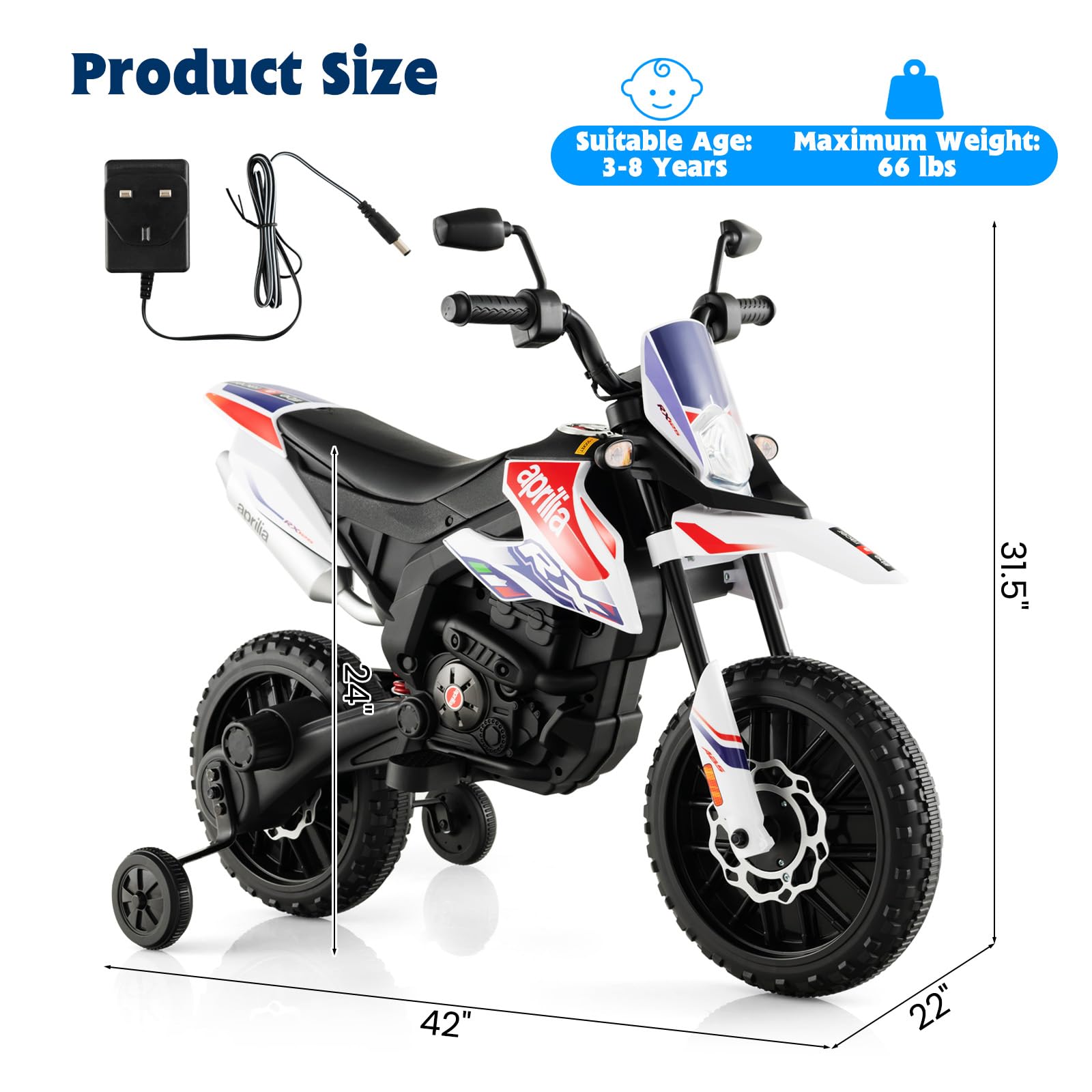 INFANS Kids Motorcycle 12V, Electric Ride-on Motorbike for Toddlers with Training Wheels