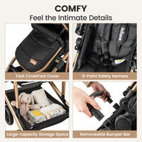 INFANS 2 in 1 Baby Stroller, Folding Newborn Pram Convertible Stroller High Landscape Shock Absorption