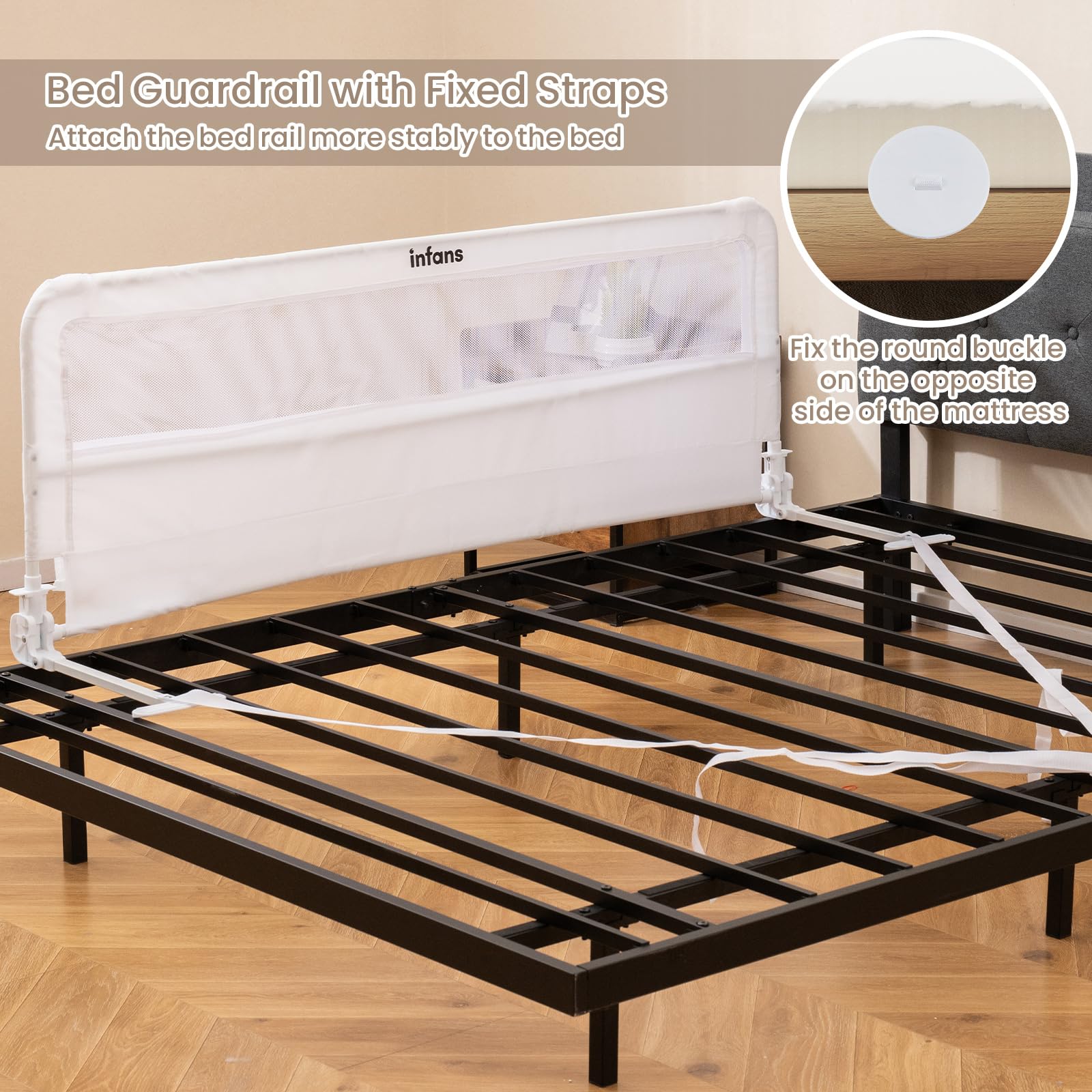 INFANS Bed Rail for Toddlers, 59" Foldable Safety Baby Crib Rail Fit for Kids Twin, Extra Long Swing Down Bed Guardrail for Convertible Crib, Queen, Full, King Mattress Side Guard