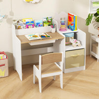 INFANS Kids Table and Chair Set, Toddler Art Craft Play Wood Activity Desk with Chairs, Children Furniture