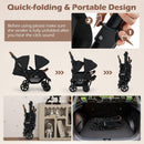 INFANS Double Stroller, Foldable Baby Tandem Stroller with Djustable Backrest Canopy Footrest
