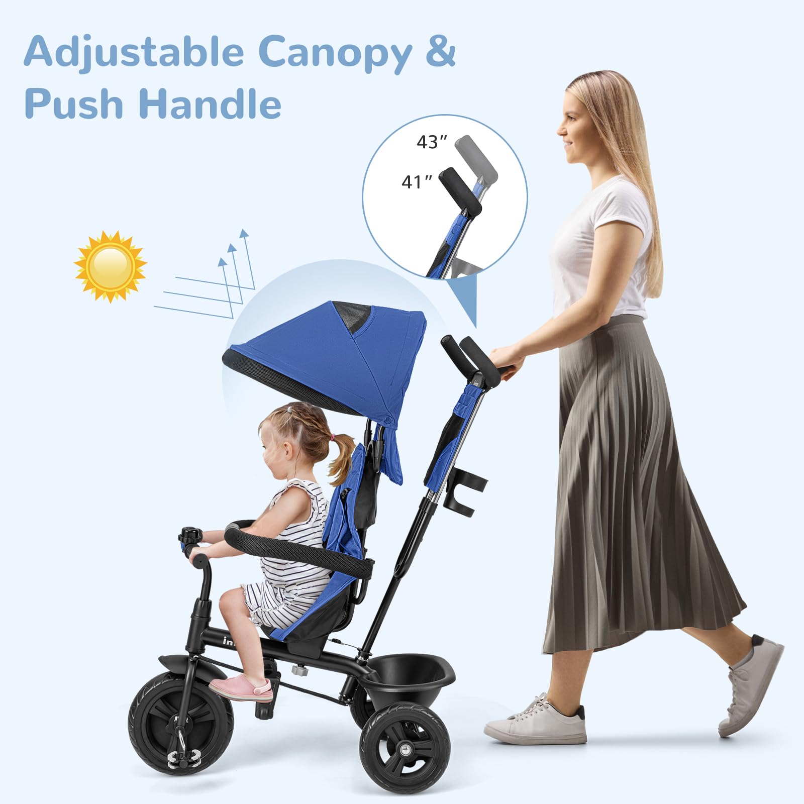 INFANS Kids Tricycle, 6 in 1 Baby Trike Toddler Bike with Reversible Seat, Adjustable Push Handle, Removable Canopy