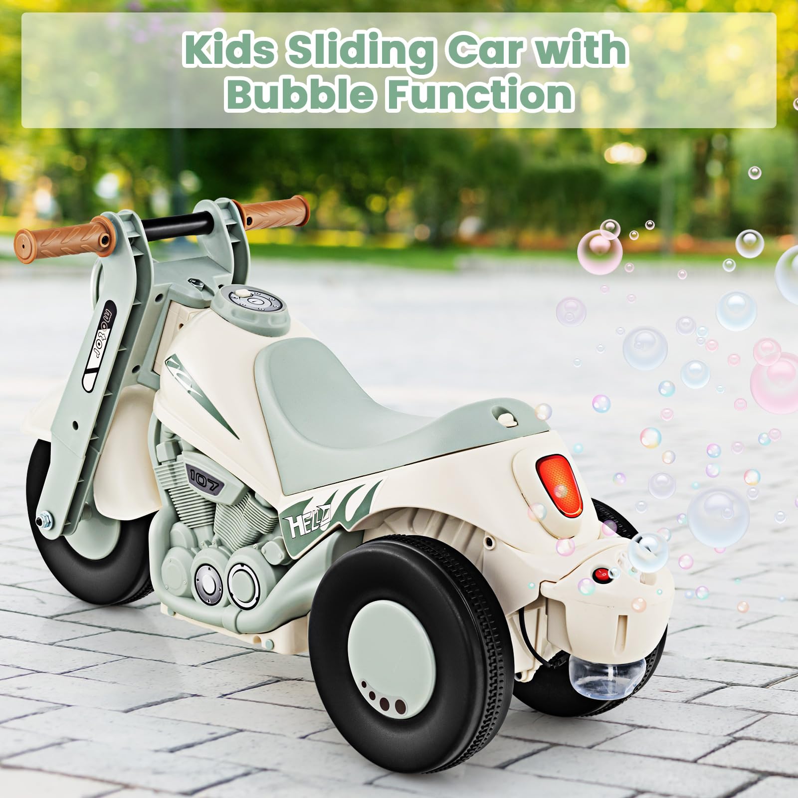 INFANS Ride on Push Car, Foot-to-Floor Sliding Car for Toddlers Kids Motorcycle with Bubble Maker, 3 Wheels Ride on Toys
