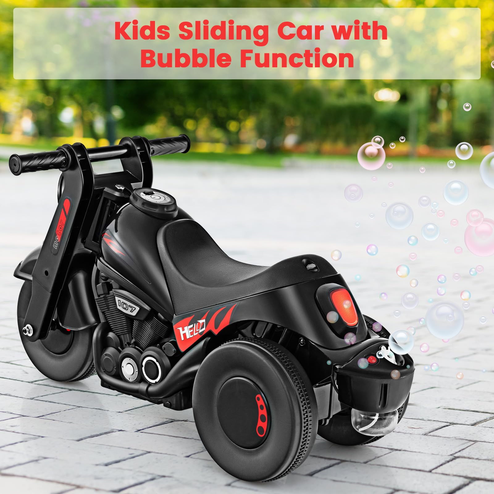 INFANS Ride on Push Car, Foot-to-Floor Sliding Car for Toddlers Kids Motorcycle with Bubble Maker, 3 Wheels Ride on Toys