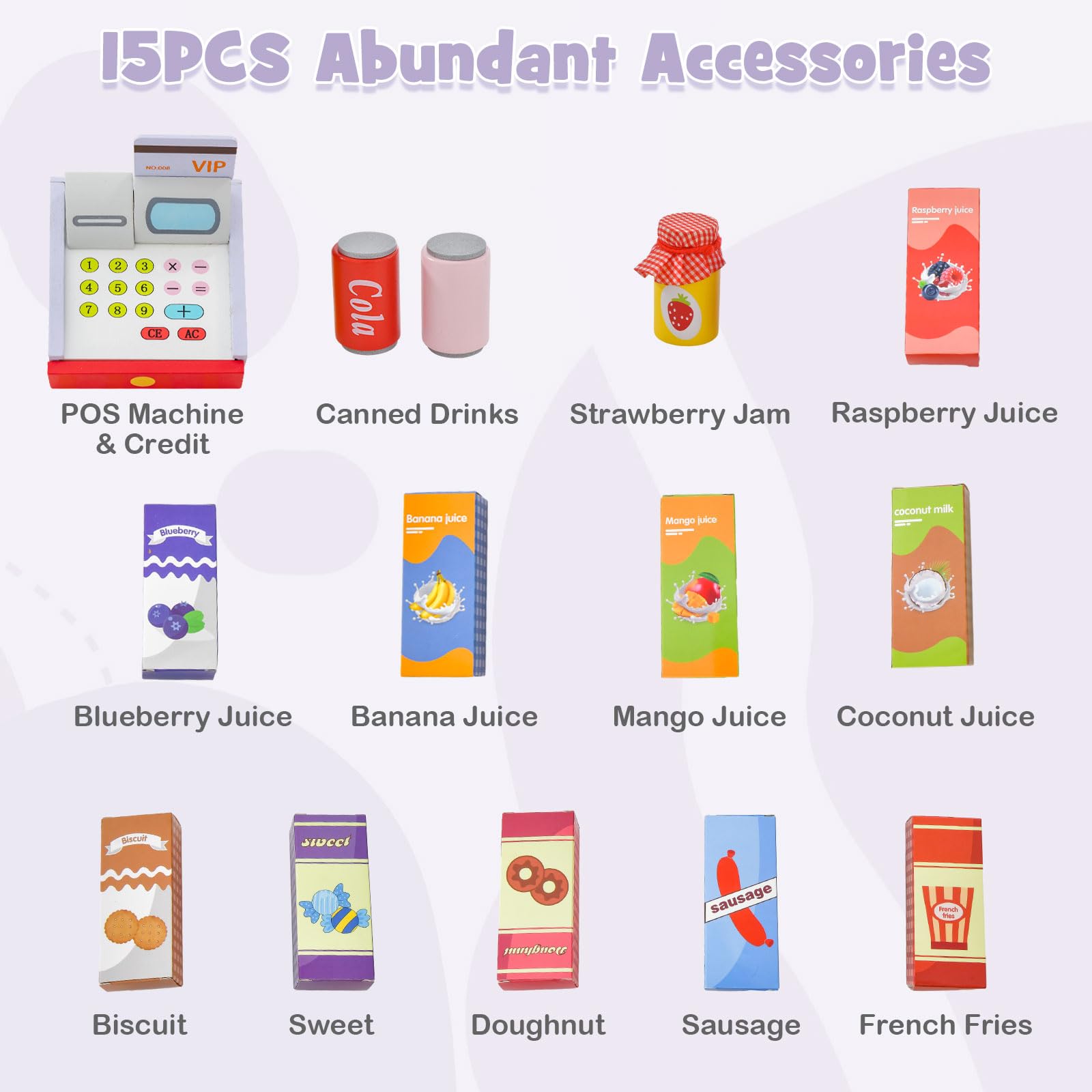 INFANS Kids Grocery Store Playset, Wooden Supermarket Toy Set with Cash Register, Vending Machine, Pretend Play Store