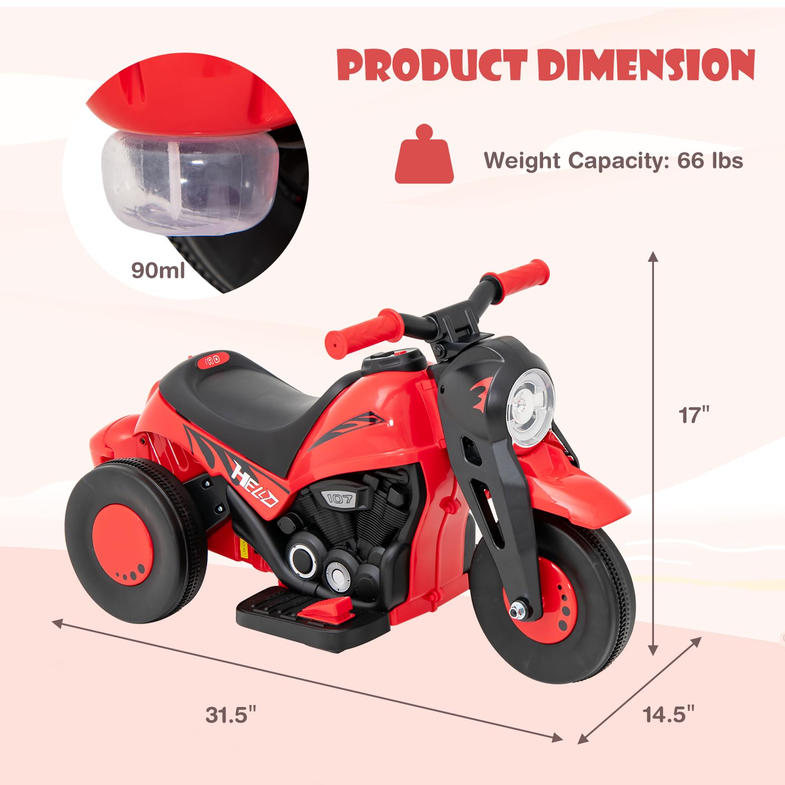 INFANS Kids Motorcycle, 6V Electric Ride on Car with Automatic Bubble Function for Children, Toddler Ages 3+