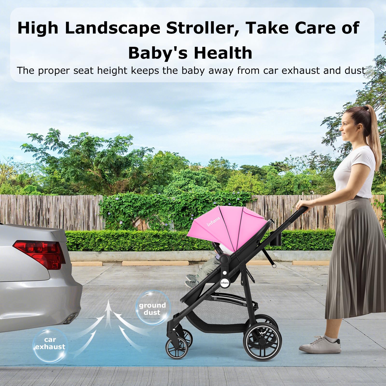 INFANS 2 in 1 Baby Stroller, High Landscape Infant Stroller, Foldable Pushchair