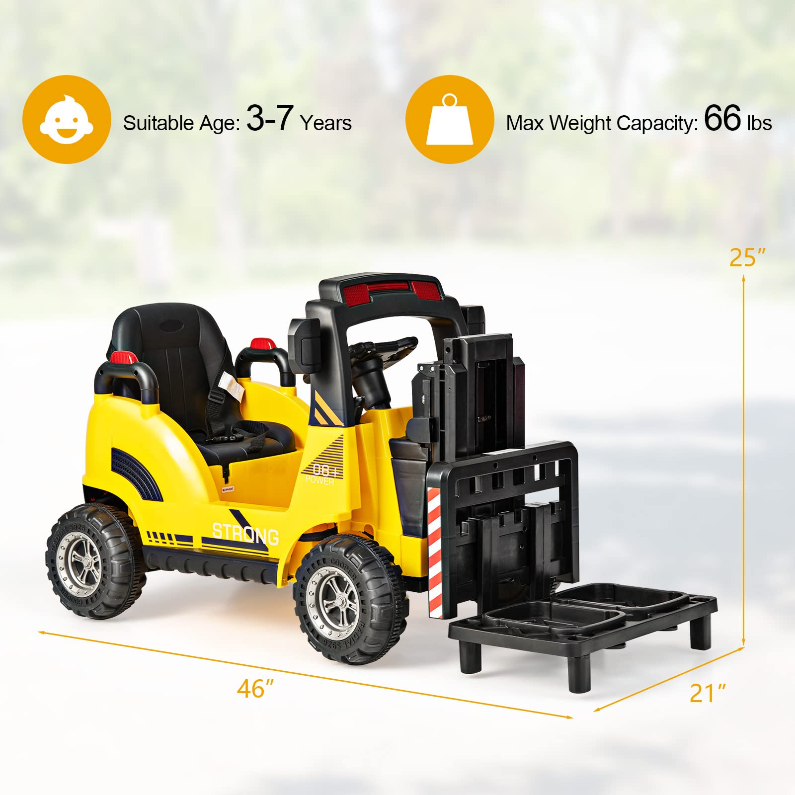 INFANS Ride on Forklift, 12V Kids Electric Vehicle Construction Truck with Liftable Fork and Pallet, Toddlers Battery Powered Car