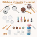 INFANS Kids Kitchen Playset, Toddler Wooden Kitchen Pretend Cooking Toy Set with Coffee Maker