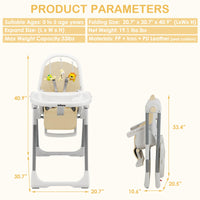 INFANS High Chair for Babies and Toddlers, Foldable Highchair with 7 Different Heights 4 Reclining Backrest Seat