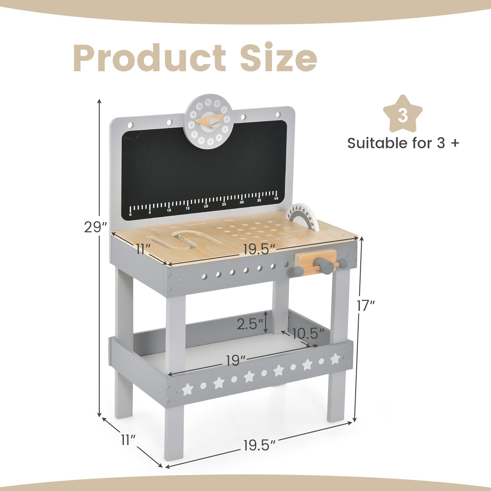 INFANS Tool Bench Set for Toddlers, Kids Wooden Workbench with Blackboard Construction Building Tools and 62 Accessories