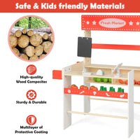 INFANS Grocery Store Marketplace Toy, Kids Wooden Market Stand Pretend Play Set