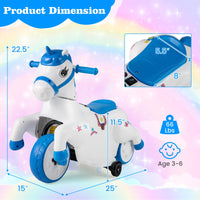 INFANS 2 in 1 Ride on Motorcycle and Horse, Unicorn 6V Battery Powered Ride on Toy with Up & Down Function, Kids Electric Vehicle