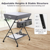 INFANS Baby Changing Table with Wheels, Portable Folding Diaper Station Nursery Organizer with Adjustable Height