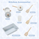 INFANS Kid Kitchen Playset, Toddler Wooden Pretend Cooking Set with Realistic Light & Sound, Stove, Microwave