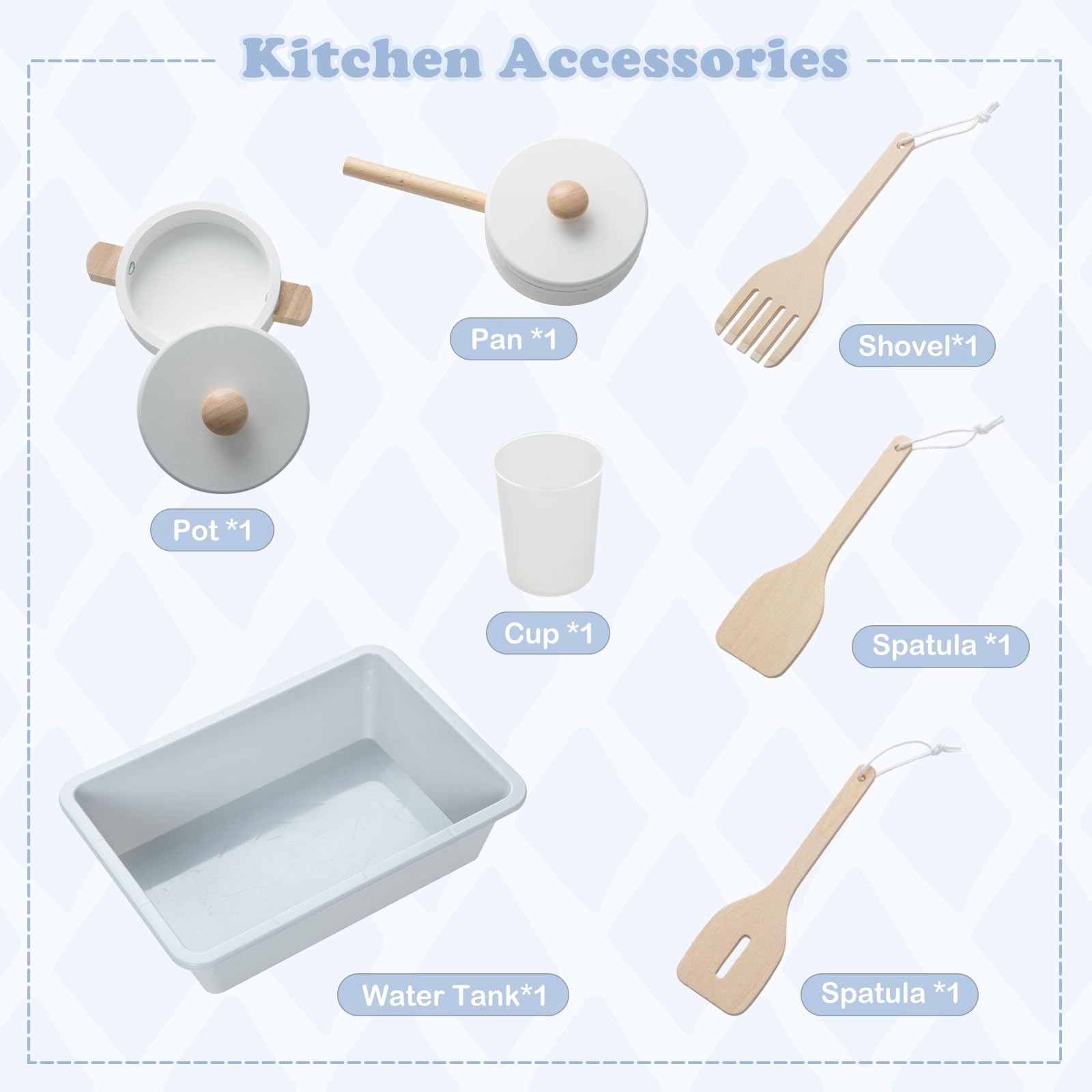 INFANS Kid Kitchen Playset, Toddler Wooden Pretend Cooking Set with Realistic Light & Sound, Stove, Microwave