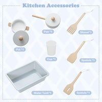 INFANS Kid Kitchen Playset, Toddler Wooden Pretend Cooking Set with Realistic Light & Sound, Stove, Microwave