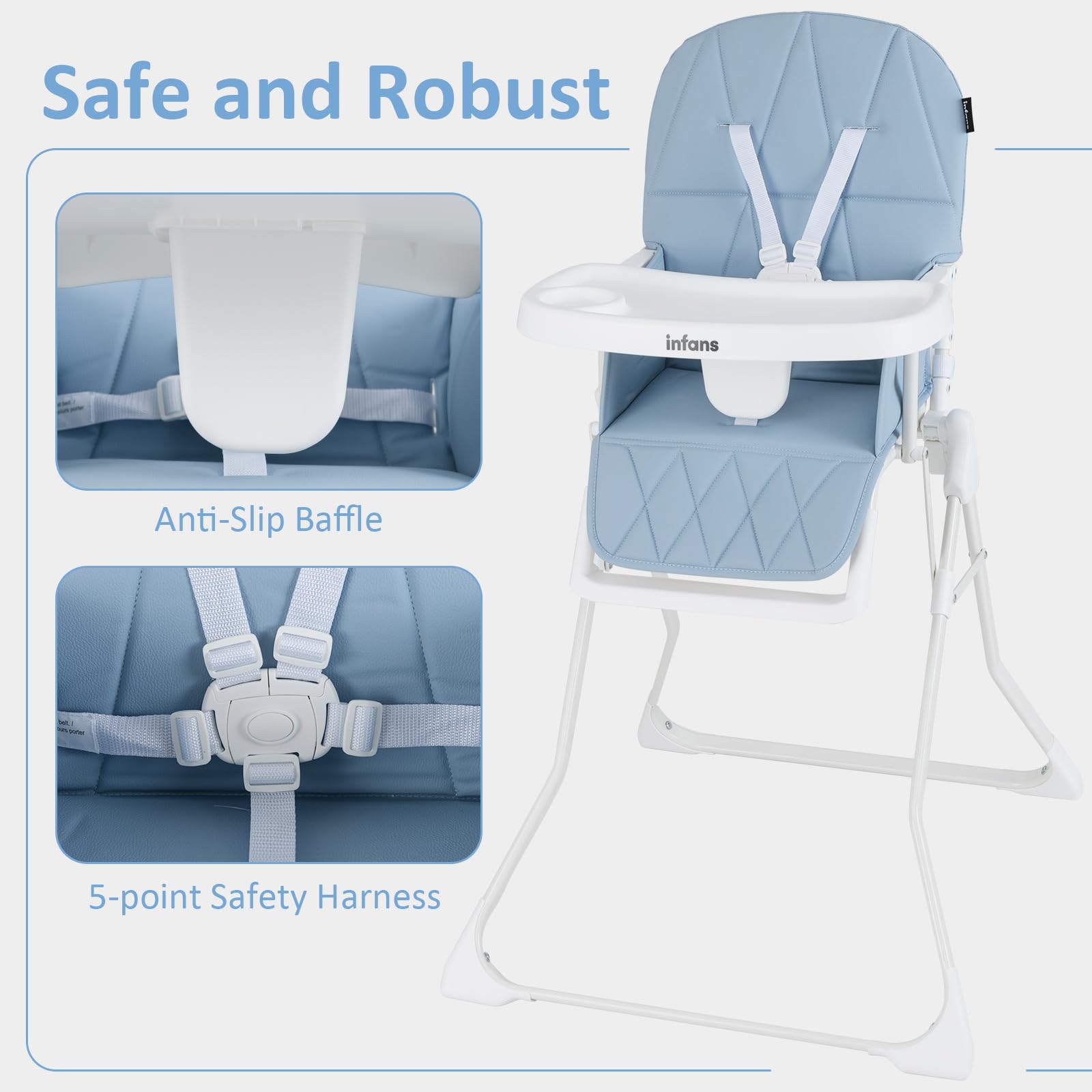 INFANS Baby High Chair, Quick Folding Portable Highchair for Babies and Toddlers with Adjustable Footrest Removable Dishwasher Tray PU Seat