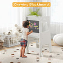 INFANS Toddler Standing Tower, Kids Montessori Kitchen Step Stool Helper with 2 Adjustable Height Learning Blackboard Safety Rail
