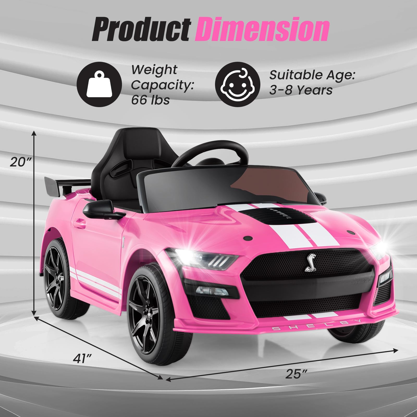 Licensed Ford Mustang GT500 Ride on Car for Kids by INFANS, Battery Powered Electric Vehicle with Remote Control, 37-96 months