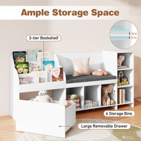 Kids Bookshelf Toy Storage Organizer with Reading Nook Seat Cushion