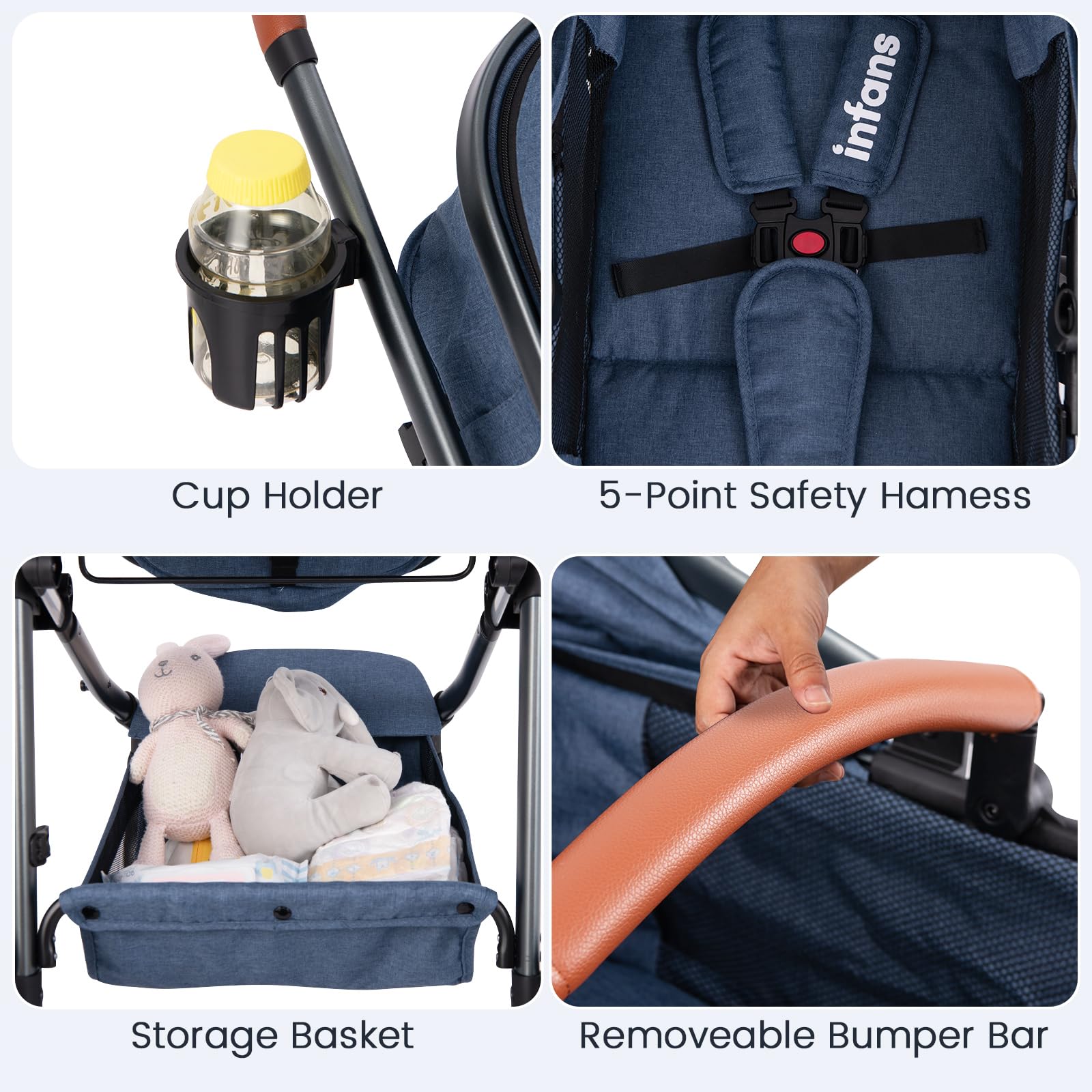 INFANS 2 in 1 Baby Stroller, Convertible Stroller, Foldable High Landscape Shock Absorption with Reversible Seat