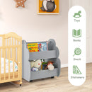 INFANS Kids Bookshelf with Wheels, Wooden Bookcase Toy Storage Cabinet Organizer Holder