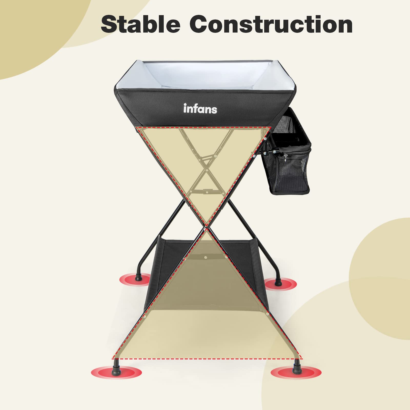 INFANS Baby Changing Table, Folding Diaper Station Portable Nursery Organizer with Safety Belt and Storage Racks