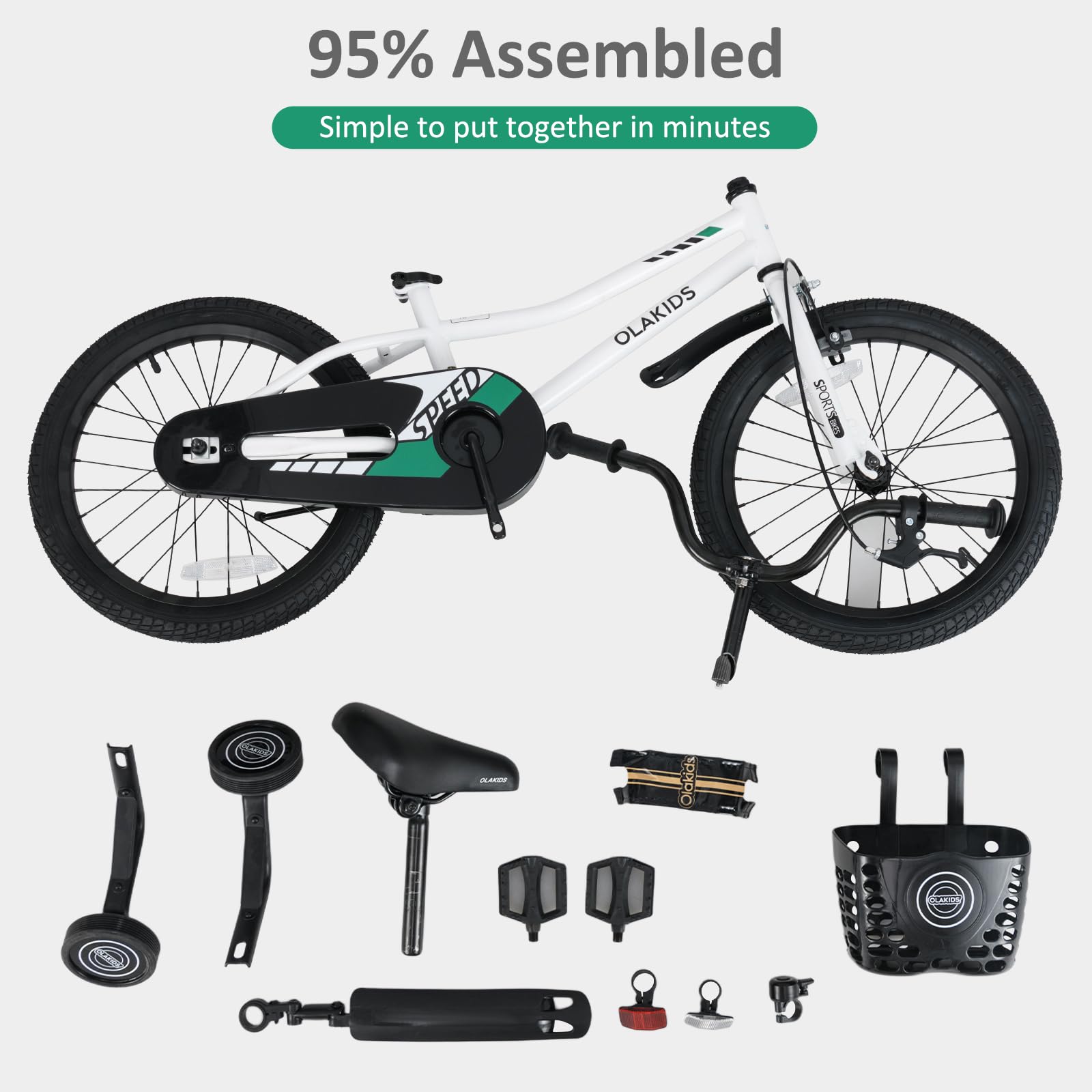 INFANS Kids Bike 12 Inch Toddlers Bike with Training Wheels Basket Adjustable Seat Handbrake and Coaster Brake