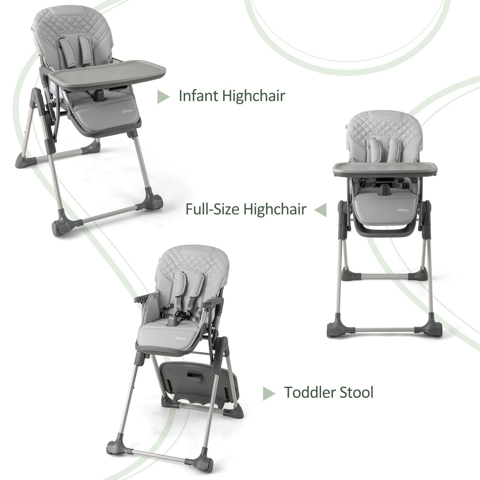 INFANS Baby High Chair, Convertible Quick Folding Portable Highchair for Babies and Toddlers with Adjustable Height