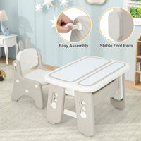 INFANS Kids Table and Chair Set, Activity Table with Magnetic Drawing Board Adjustable Height, Toddler Plastic Furniture Table