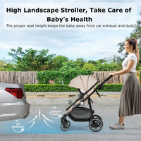 INFANS 2 in 1 Baby Stroller, High Landscape Infant Stroller, Foldable Pushchair