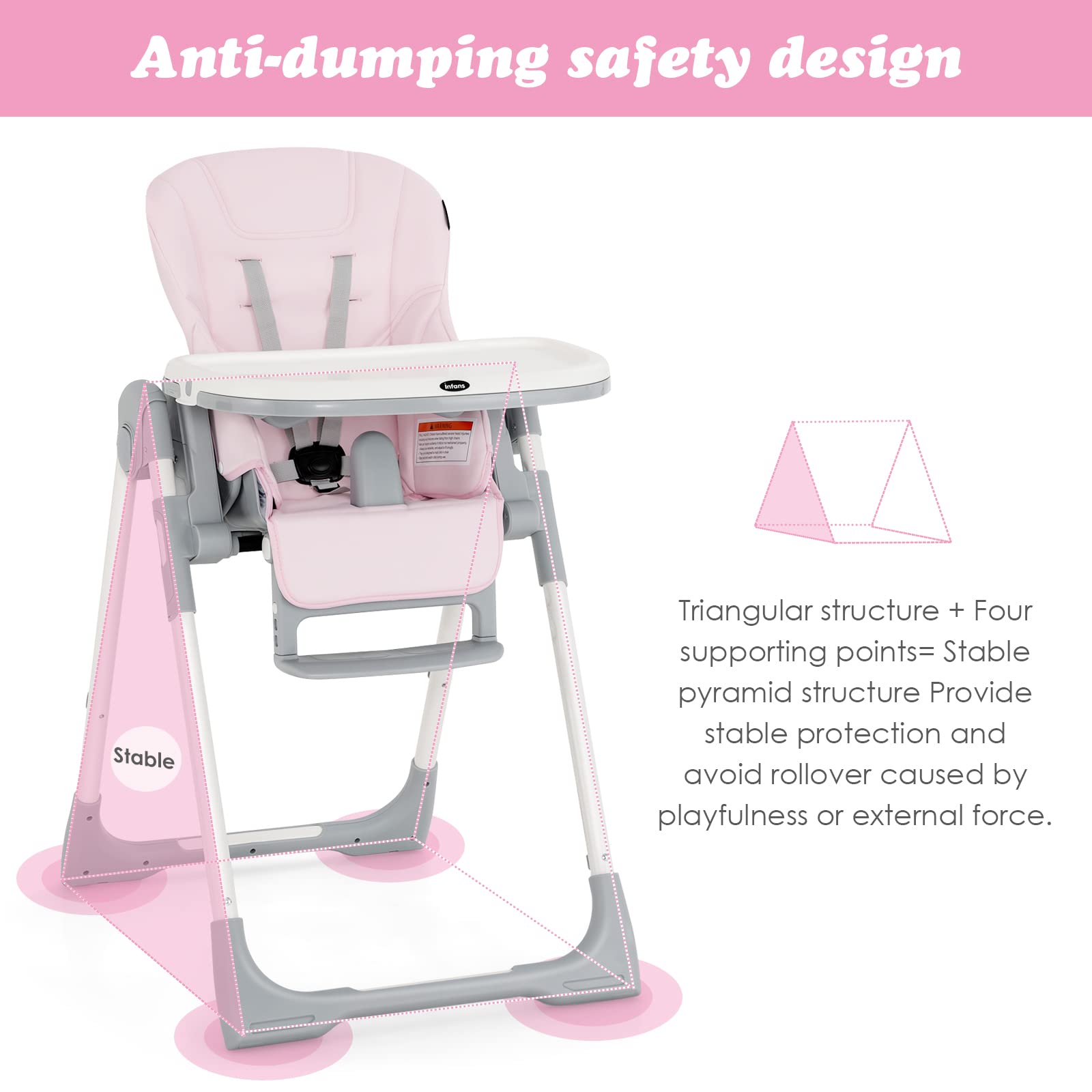 INFANS Foldable High Chair for Babies & Toddlers with Multiple Adjustable Backrest, Footrest and Seat Height
