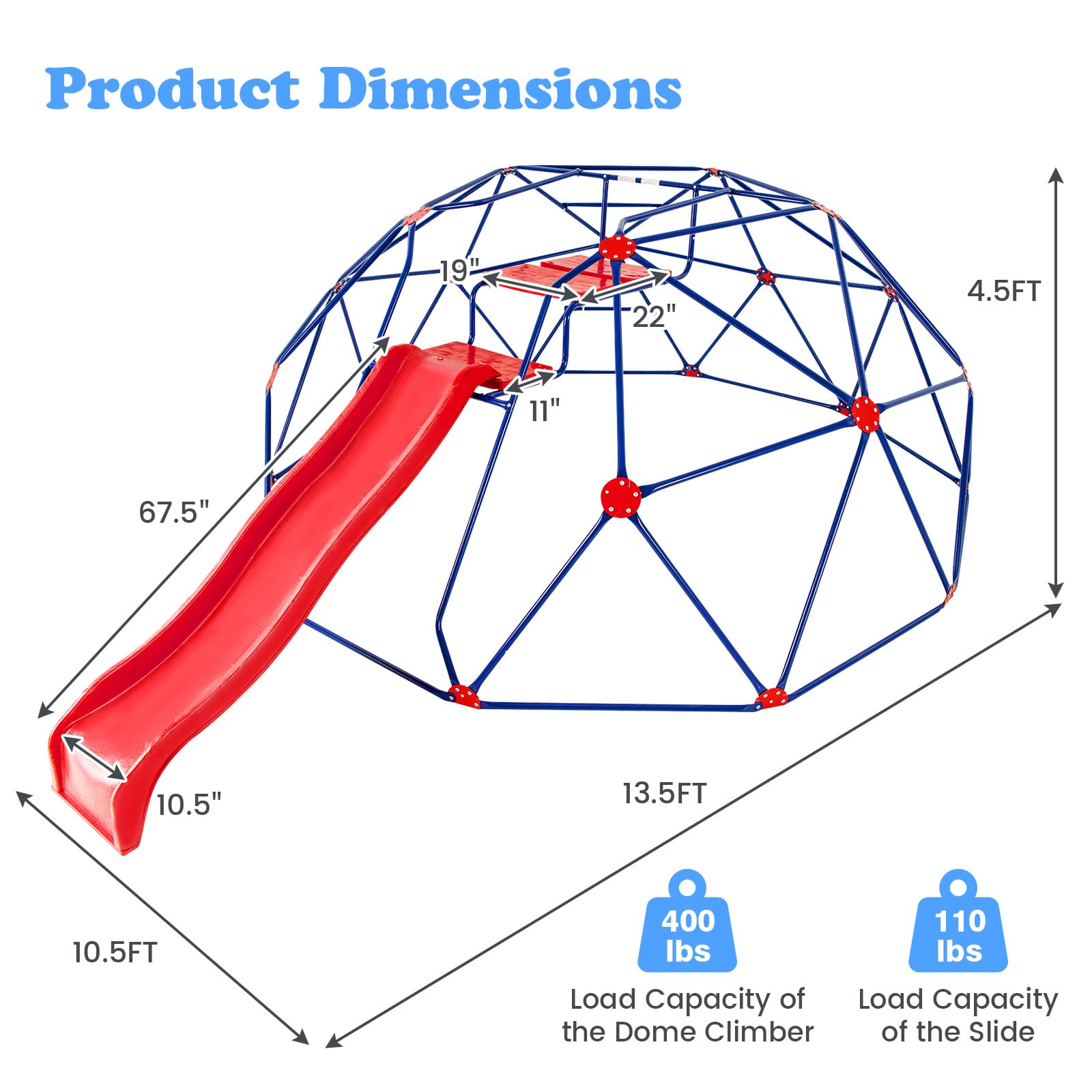 INFANS Climbing Dome with Slide, Kids Outdoor Jungle Gym Geometric Dome Climber, 8FT Climb Structure Backyard