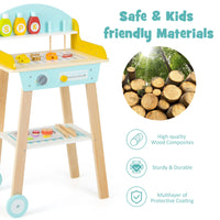INFANS Kids Grill Playset, Wooden Pretend BBQ Toy Set with 21 Food Accessories, Role Play Kitchen Cooking Set