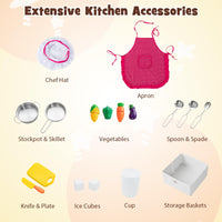 INFANS Corner Kids Kitchen Playset, Ultimate Wooden Pretend Cooking Toy Set with Real Running Water