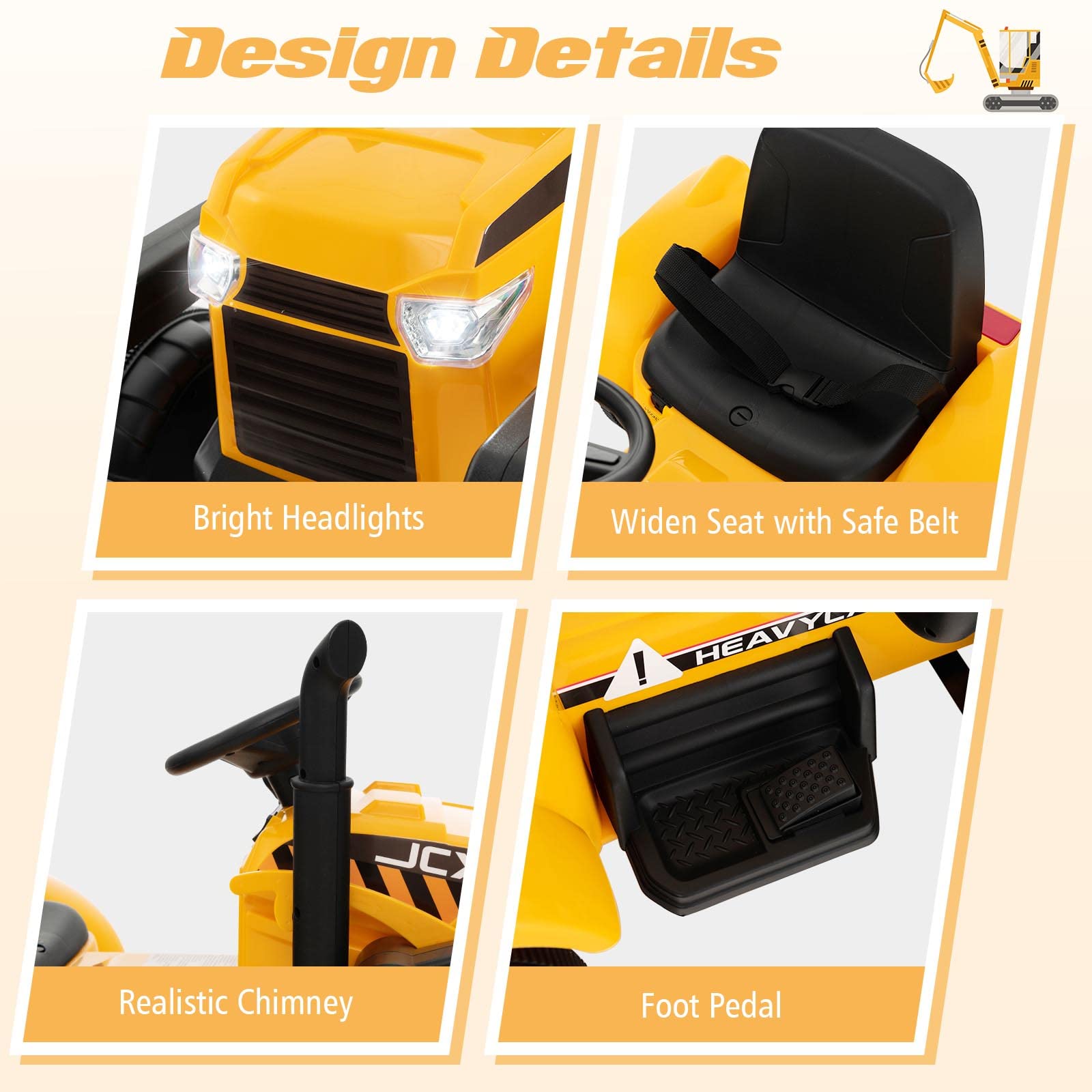 INFANS Kids Ride on Car, 12V Electric Excavator Vehicle Construction Truck, Toddlers Battery Powered Bulldozer Tractor