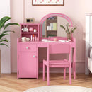 INFANS Kids Vanity, Princess Makeup Desk and Chair Set with Lights Mirror, Pretend Play Vanity Set for Toddler Girls