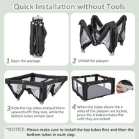 INFANS Foldable Baby Playpen with Mat, Large Baby Play Yard for Infant with 50 Ocean Balls, Fence Toddler Activity Center