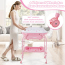 INFANS 2 in 1 Baby Changing Table with Bath Tub Unit, Folding Diaper Dresser Station with Wheels Waterproof Pad