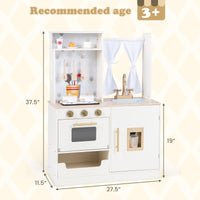INFANS Kid Kitchen Playset, Toddler Wooden Pretend Cooking Set with Realistic Light & Sound, Stove, Microwave