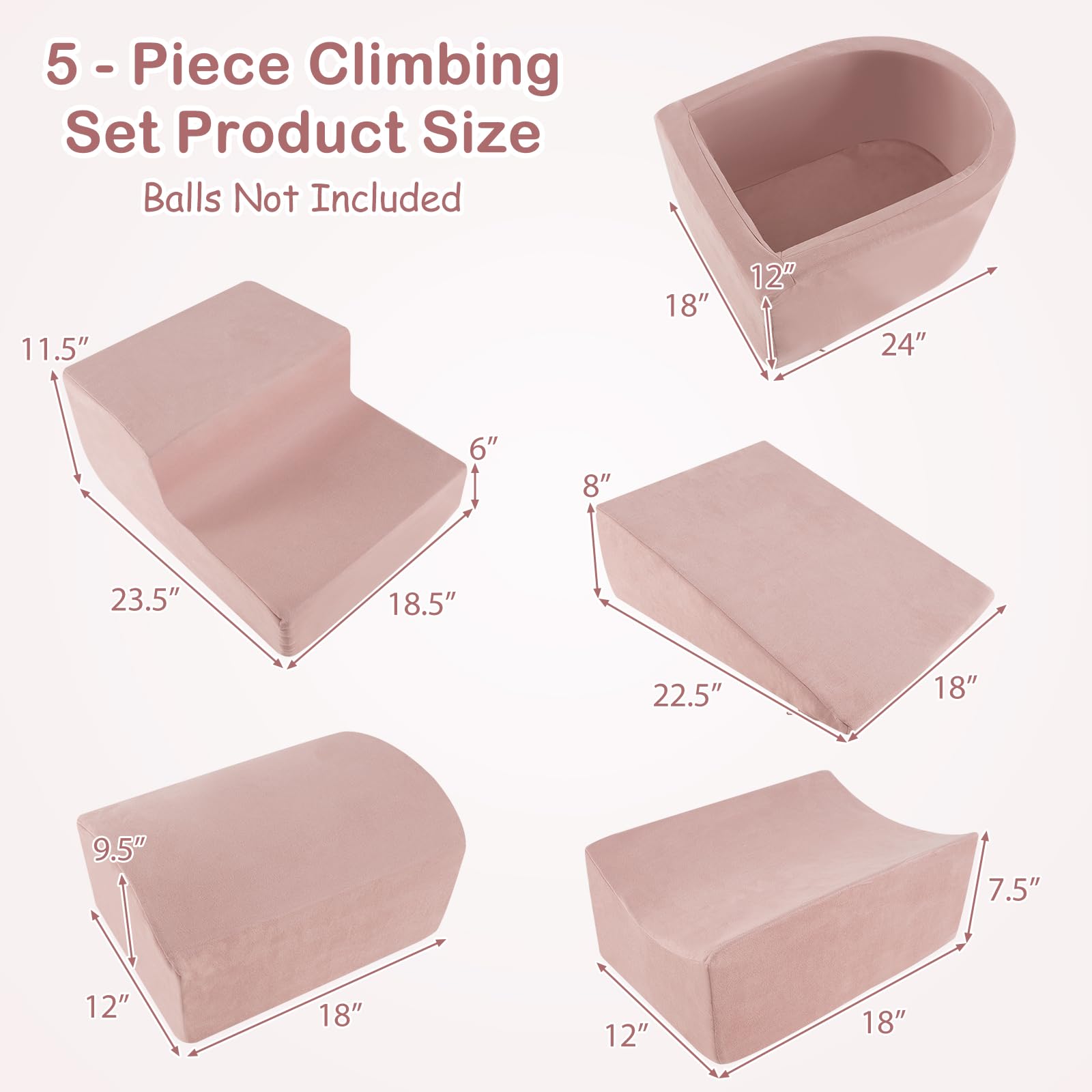 INFANS Climbing Toys for Toddlers, Foam Climbing Blocks and Ball Pit for Baby, 5pc Kids Climb and Crawl Block Activity Play Set
