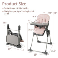 INFANS Baby High Chair, Convertible Quick Folding Portable Highchair for Babies with Wheels Removable Tray