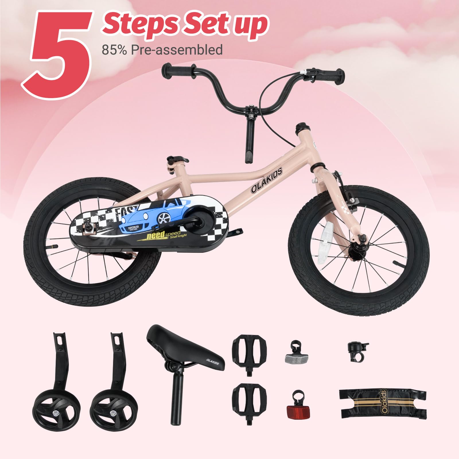 INFANS Kids Bike, 16 18 Inch Toddlers Bike with Training Wheels Safety Bell Adjustable Seat and Handlebar