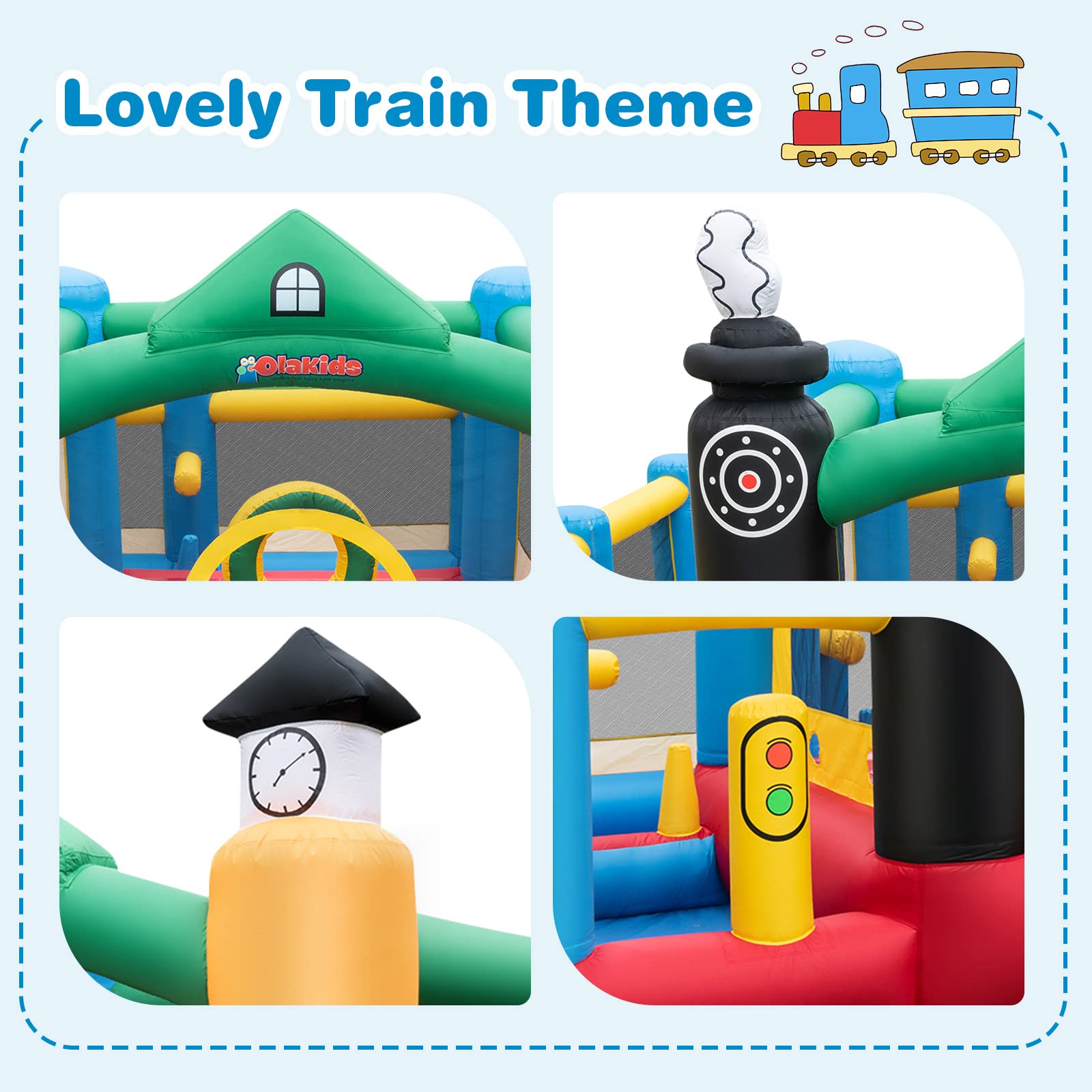 INFANS Inflatable Bounce House, Train Theme Kids Jumping Castle, Inflatable Obstacle Course with 950W Blower