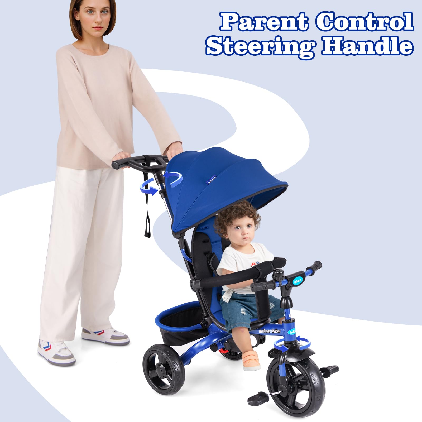 INFANS Kids Tricycle, 4 in 1 Stroll Trike with Adjustable Push Handle, Suitable for 10 Months to 5 Years