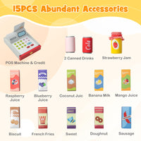 INFANS Kids Grocery Store Playset, Wooden Supermarket Toy Set with Cash Register, Vending Machine, Pretend Play Store