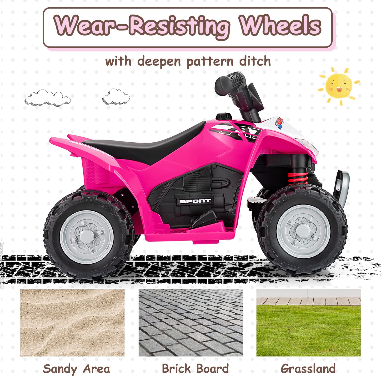 Infans Kids Ride on ATV, 6V Electric Vehicle for Toddlers, 4 Wheeler Battery Powered Motorized Quad Toy Car