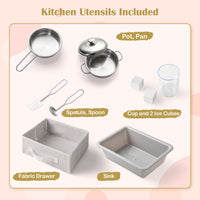 INFANS Kids Kitchen Playset, Toddler Wooden Pretend Cooking Toy Set with Acrylic Drawing Board Ice Machine Dishwasher