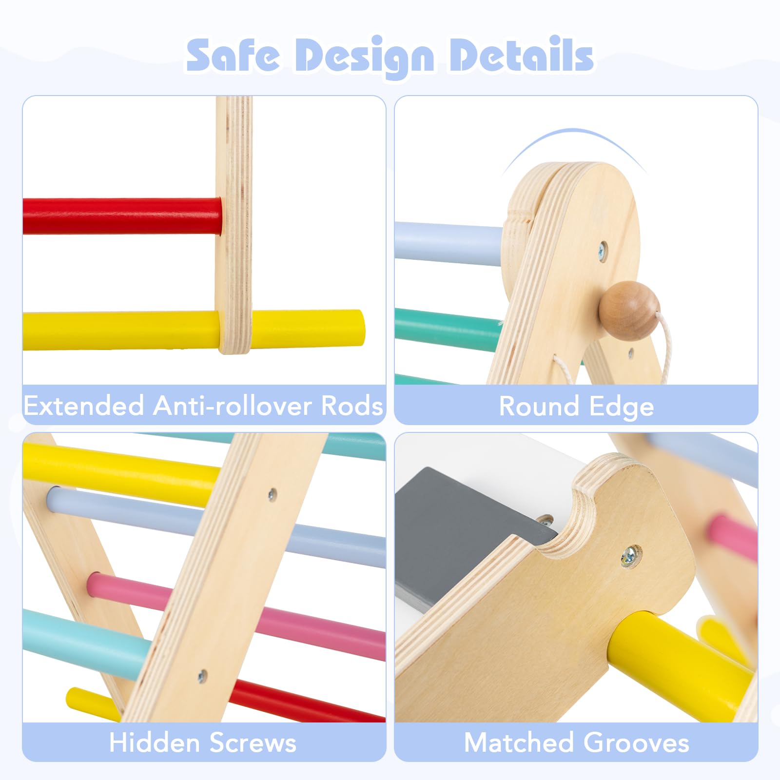 INFANS Pikler Triangle Set 7 in 1 Climbing Toys for Toddlers Foldable Baby Wood Montessori Jungle Gym
